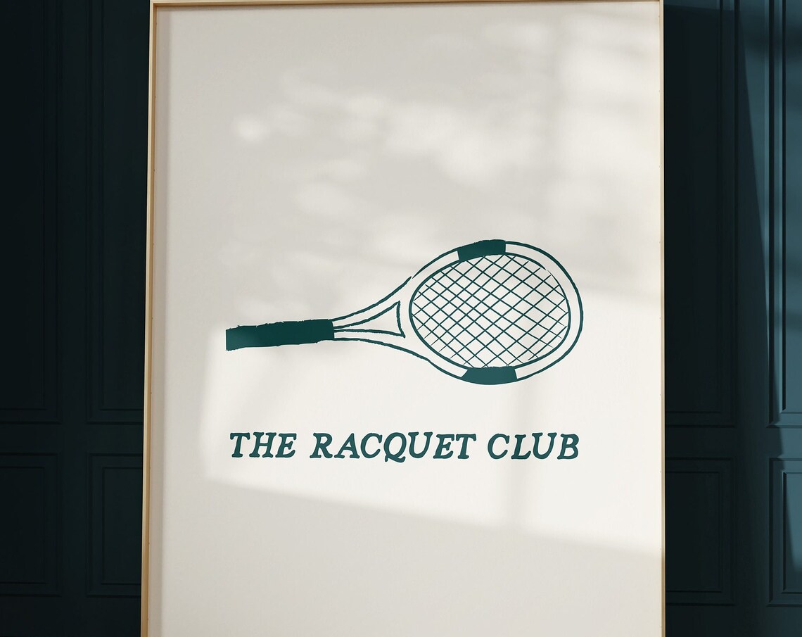 The Racquet Club Vintage Tennis Racket Line Art Sports Poster