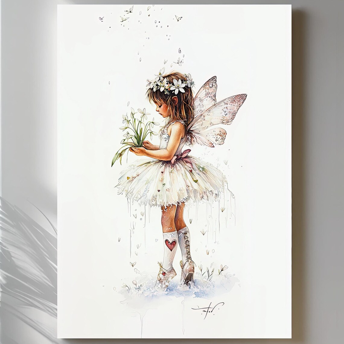 Flower Fairy Girl Watercolor Cute Whimsical Kids Room Poster