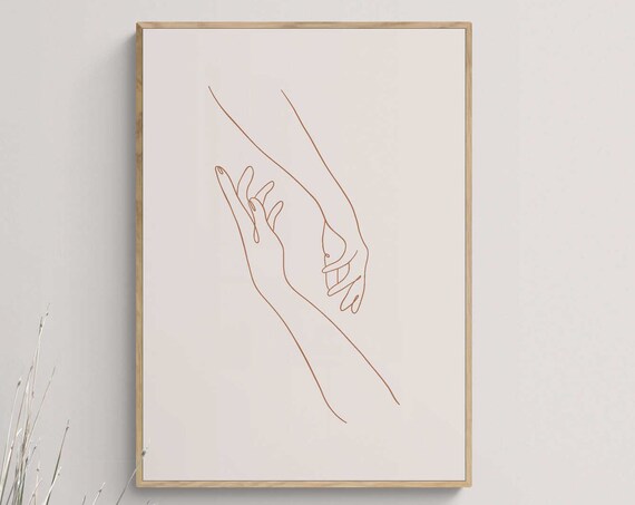 Couple Reaching Hands One Line Art Minimalist Fine Line Couple Wall Art For Valentines Day One Line Drawing Hands Poster Minimalist Print