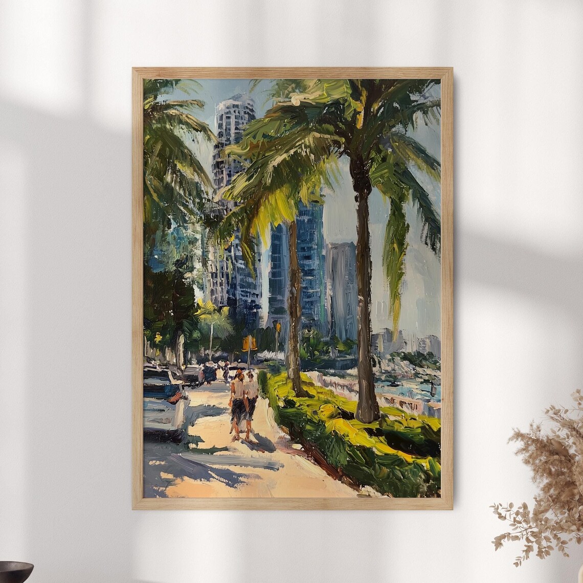 Miami Palms and Skyscrapers Street Scene Oil Painting Art Poster