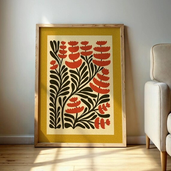Retro Floral Abstract Botanical Print, Matisse Style