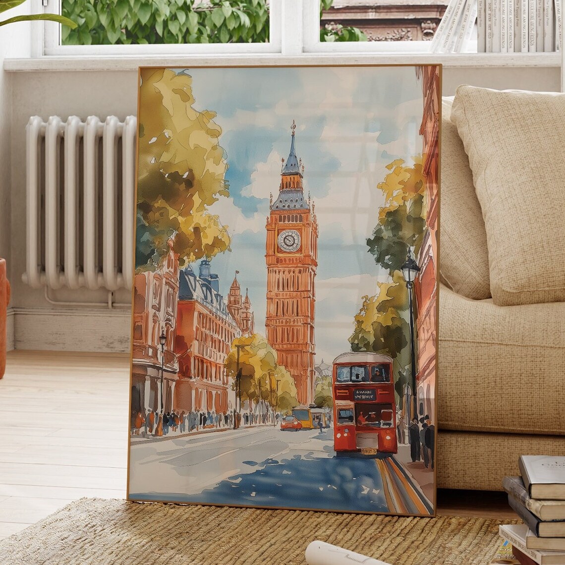London Watercolor Art Print, England Travel Poster