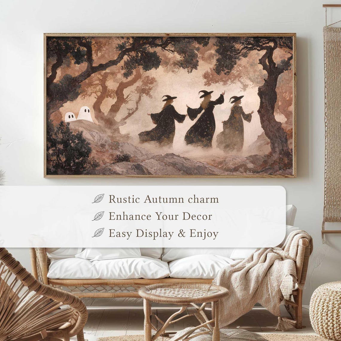Three Witches Dancing in Foggy Misty Woods Ghosts Spooky Poster - Image 4