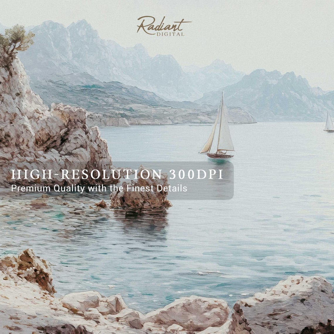 Serene Coastal Cliff Cove Sailboats Calm Beach Escape Wall Art - Image 4