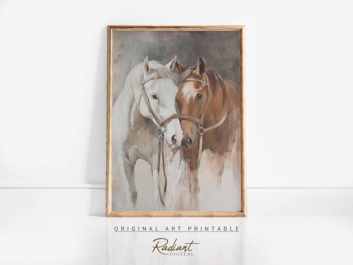 Two Gentle Horses Nuzzling Soft Watercolor Horse Portrait Poster