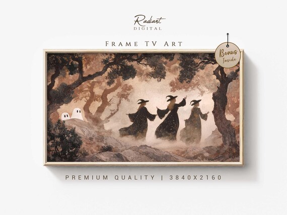 Three Witches Dancing in Foggy Misty Woods Ghosts Spooky Poster
