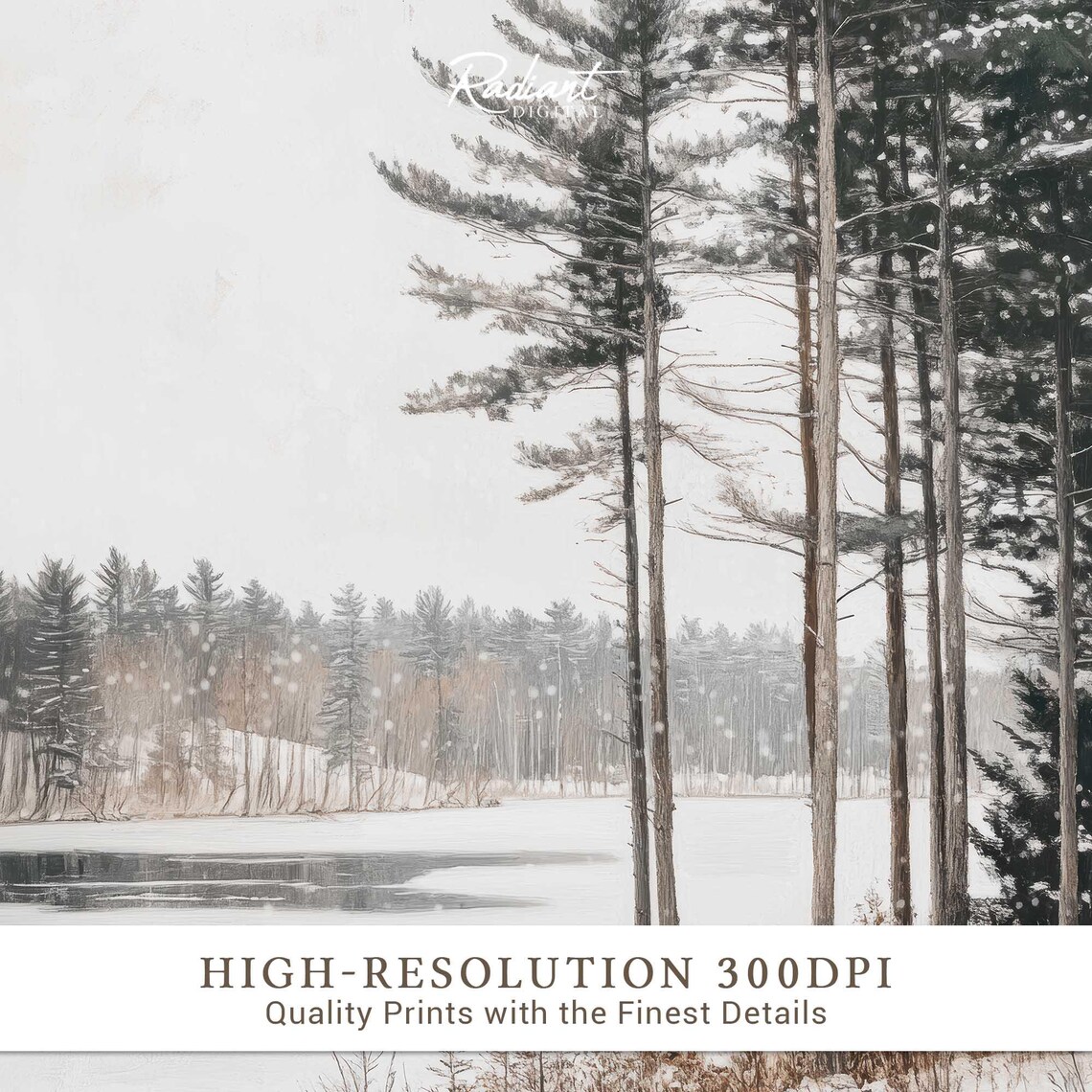 Silent Tall Pines over Frozen Lake Misty Winter Landscape Poster - Image 4