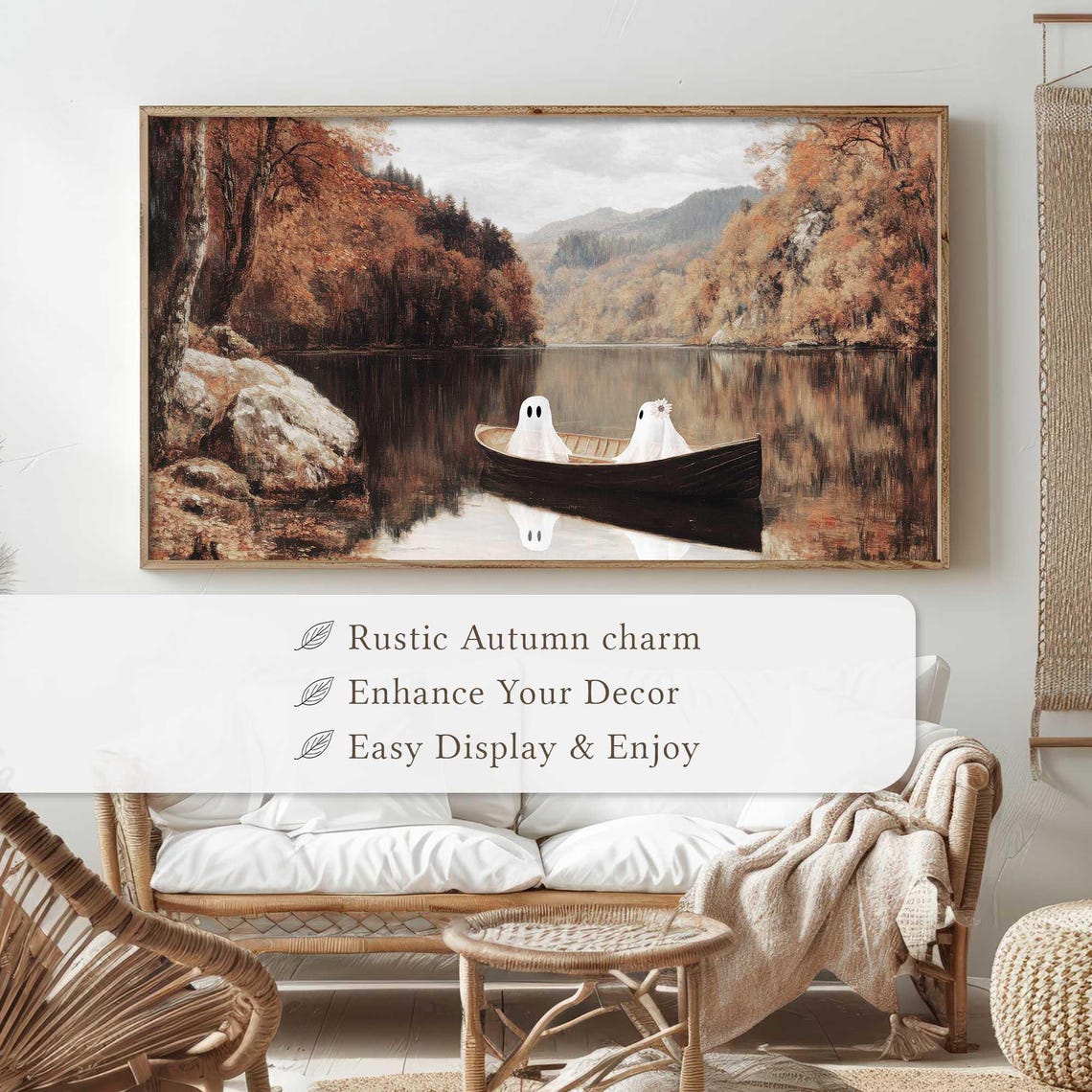Two Ghosts Drifting in Rowing Boat Autumn Lake Romantic Spooky Poster - Image 3