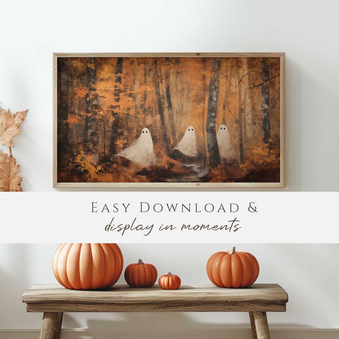Three Drifting Ghosts in Golden Autumn Birch Forest Spooky Poster - Image 3