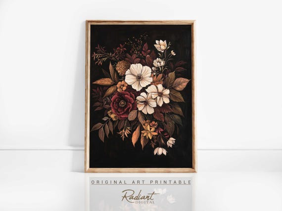 Dark Floral Bouquet Wall Art Vintage Flower Print Gothic Botanical Decor Cottagecore Floral Art Rustic Floral Victorian Decor
