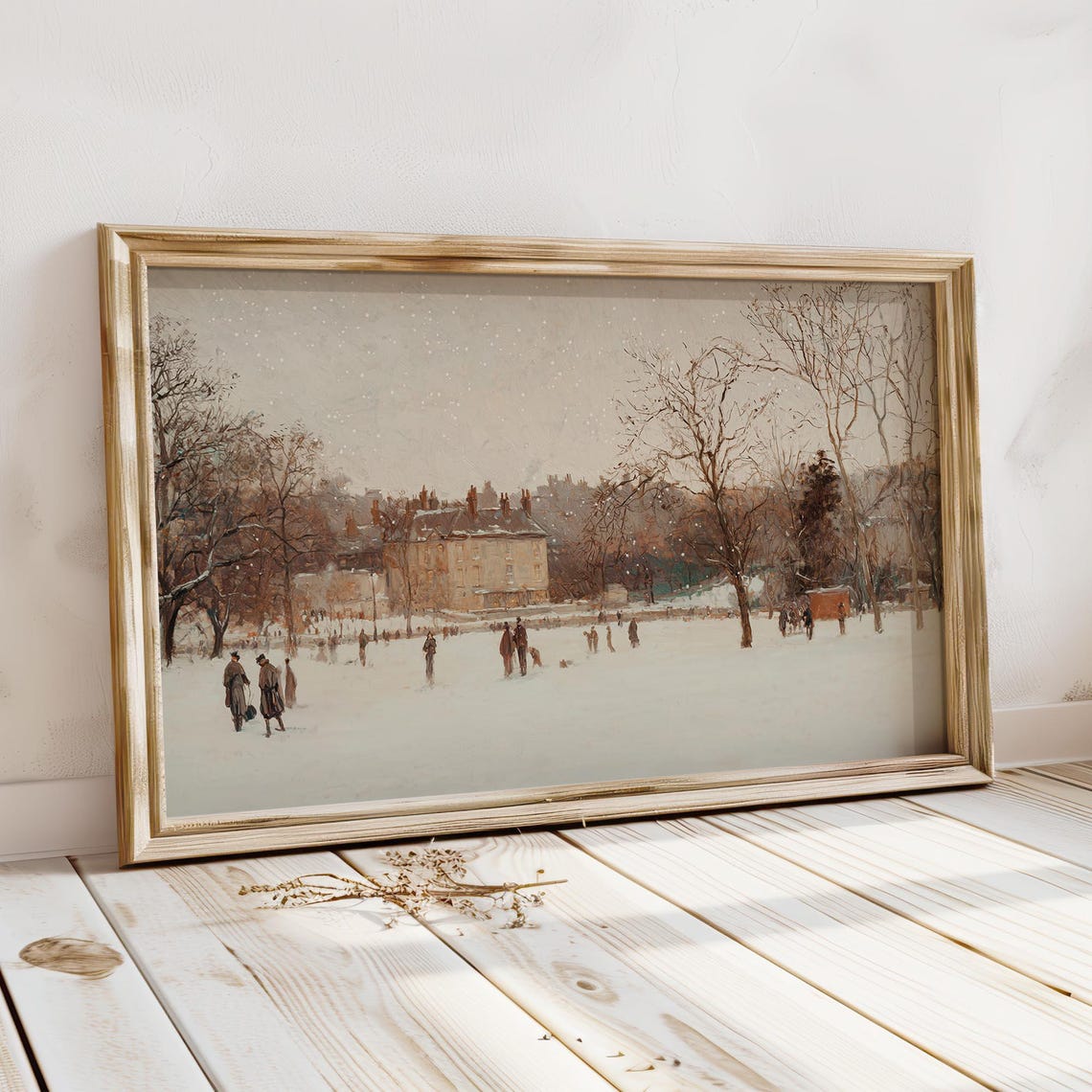 Snowy Park with Skaters among Bare Trees near Manor House Poster - Image 2