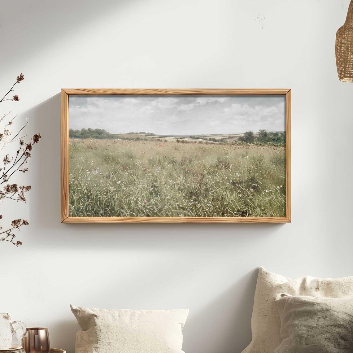 Wildflower Meadow Spring Pastoral Hills Landscape Oil Painting Poster - Image 2