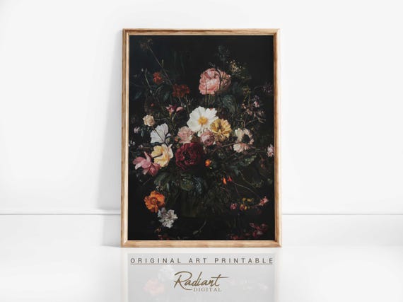 Dark Floral Bouquet Wall Art Vintage Flower Print Gothic Botanical Art Moody Floral Decor Victorian Floral Art Cottagecore