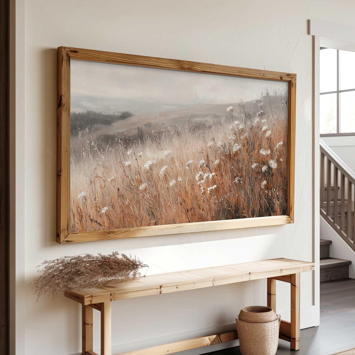 Autumn Wildflower Field Golden Grasses Misty Hills Rustic Wall Art - Image 2