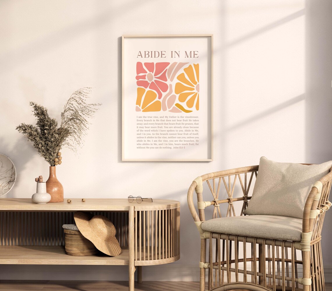 John 15:15 NKJV Abide In Me, Minimalist Art Print