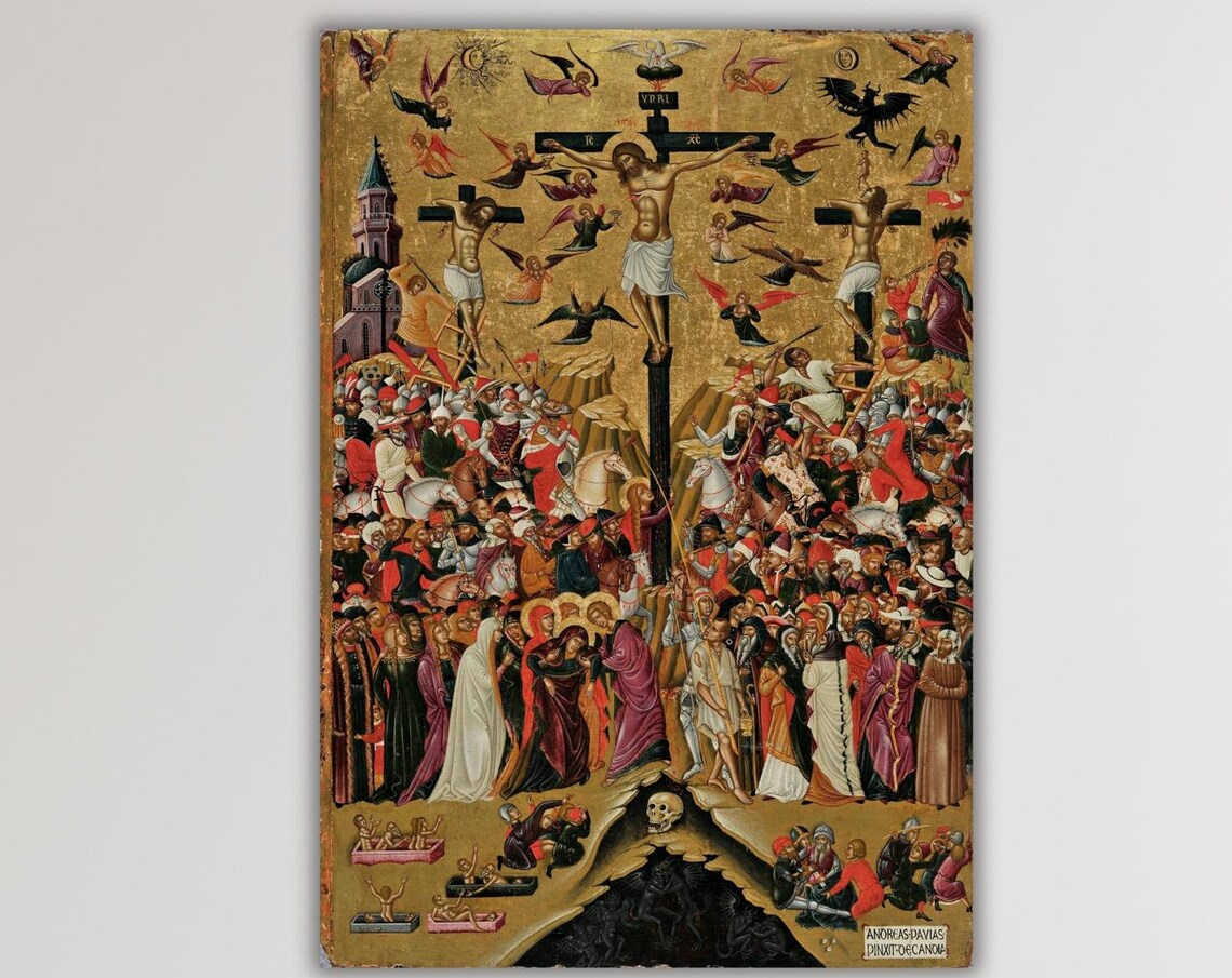 Andreas Pavias Crucifixion Byzantine Gold Medieval Religious Art Poster - Image 2