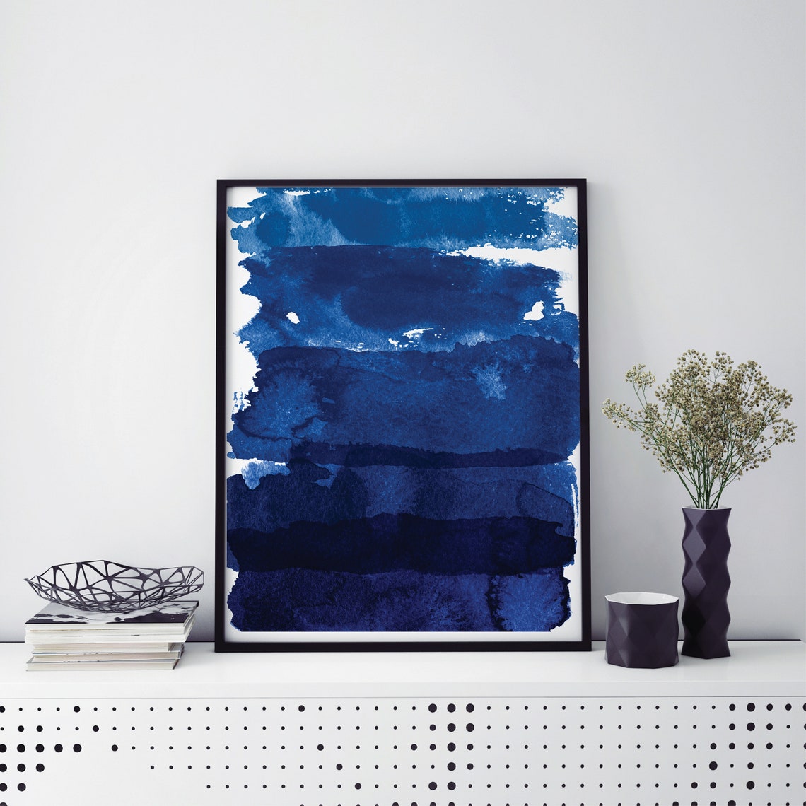 Gray Ink Blot Abstract Artwork Frame Options Black White Matte Poster - Image 3