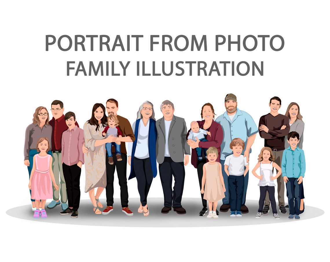 Custom Extended Family Illustration Group Portrait Gift Poster