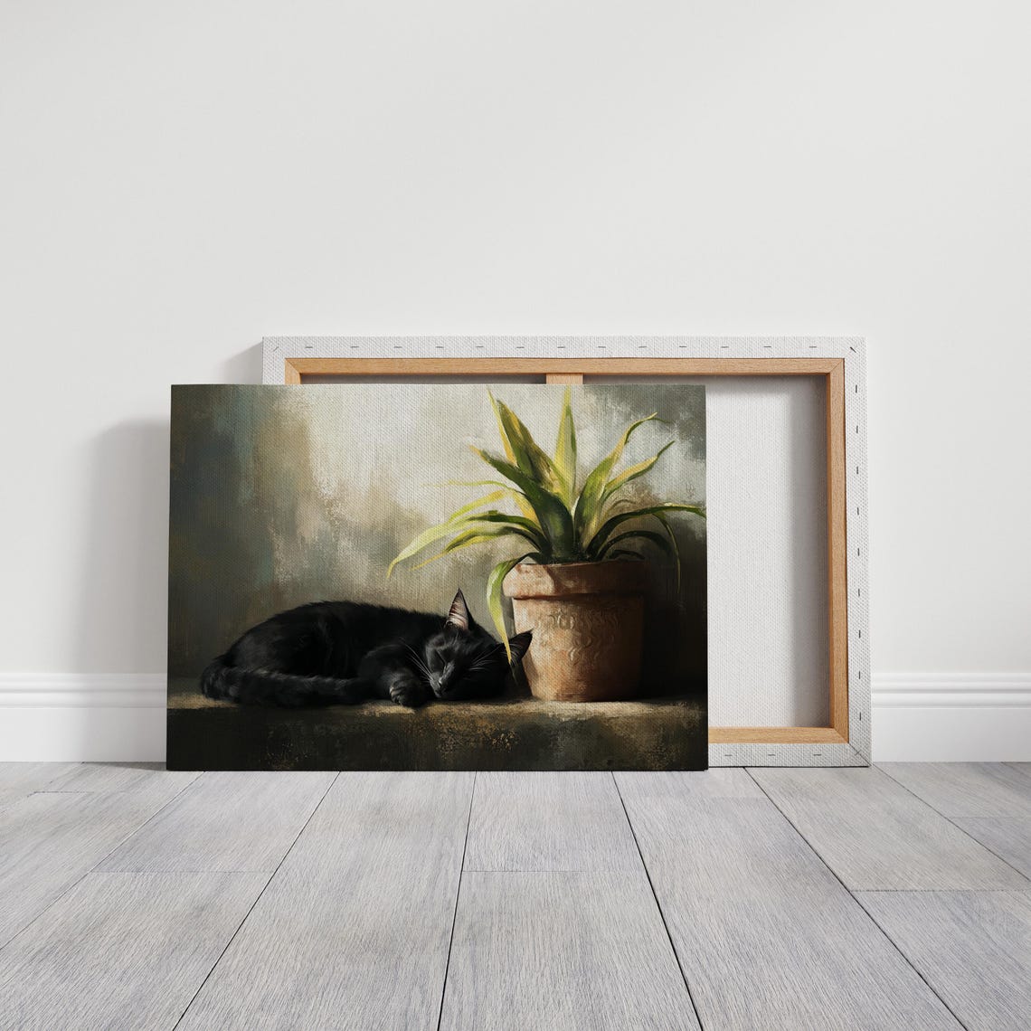 Black Cat Sleeping Peacefully by Sunny Window Plant Cozy Art Print - Image 5