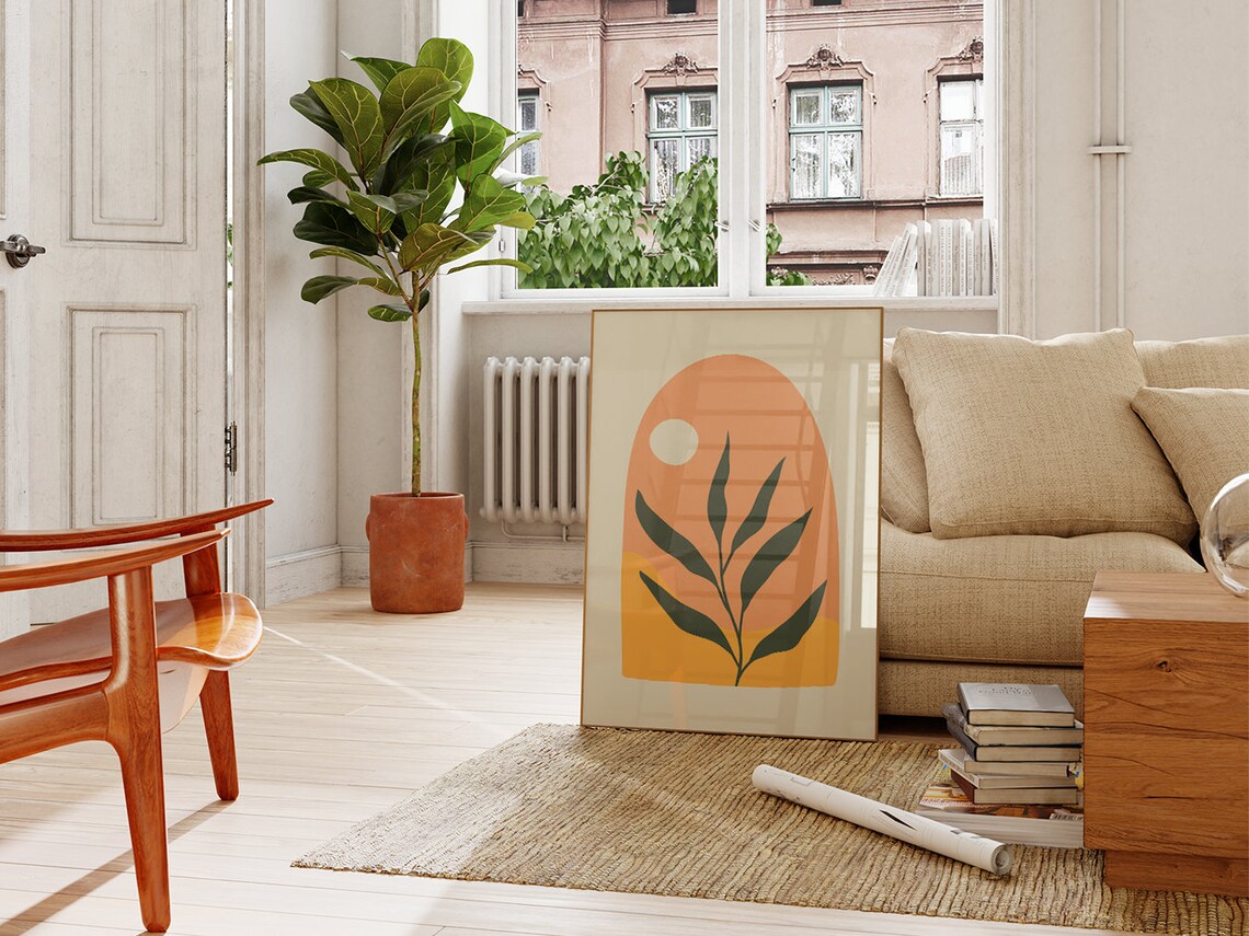 Terracotta Arch Sun Leaf Botanical Abstract Boho Wall Art Poster