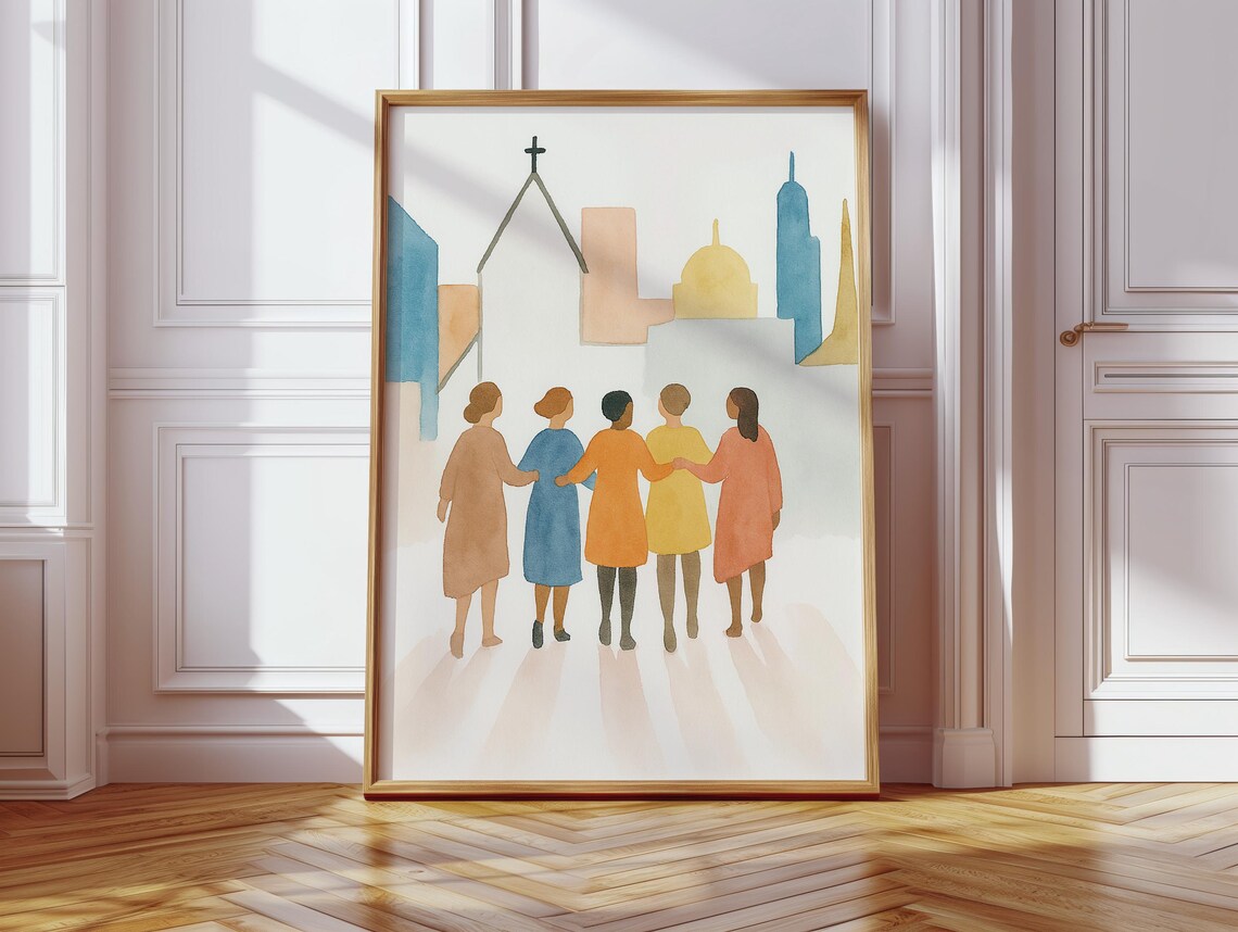 Watercolor Church Community Women, Christian Faith Art - Image 3
