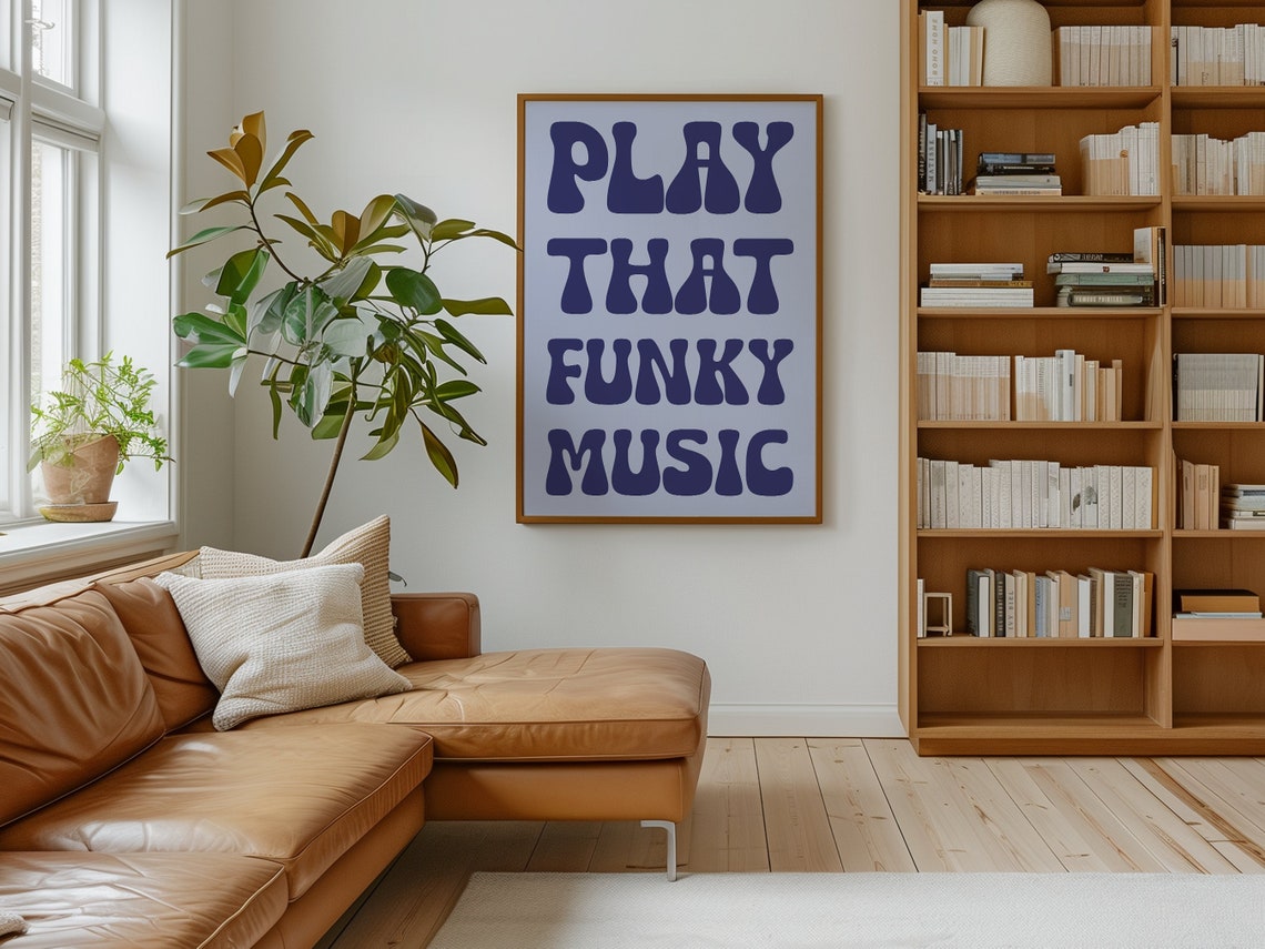 Play That Funky Music Bold Navy Retro Groovy Typography Wall Poster - Image 4