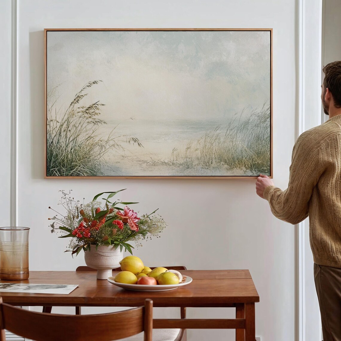 Sea Oats Framing Hazy Pastel Seascape Tranquil Coastal Nature Poster - Image 2