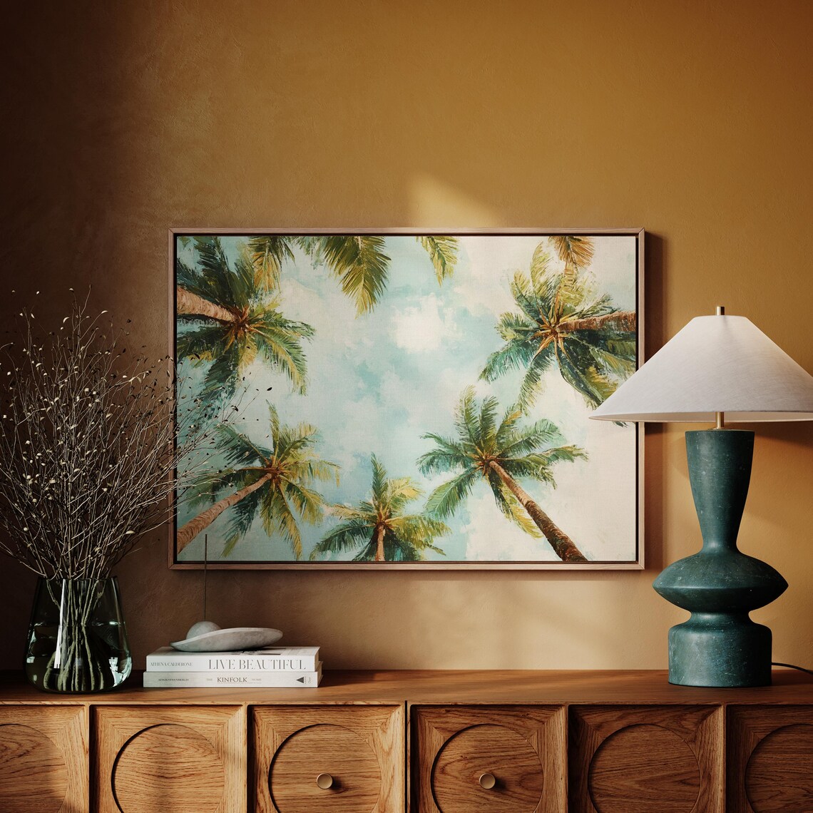 Tropical Palm Trees Against Soft Sky Watercolor Paradise Art Poster - Image 3