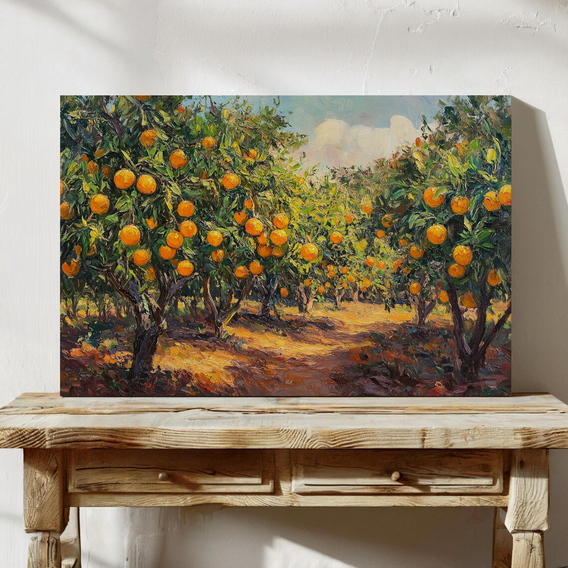 Orange Grove, Vibrant Citrus Orchard Landscape Art Print
