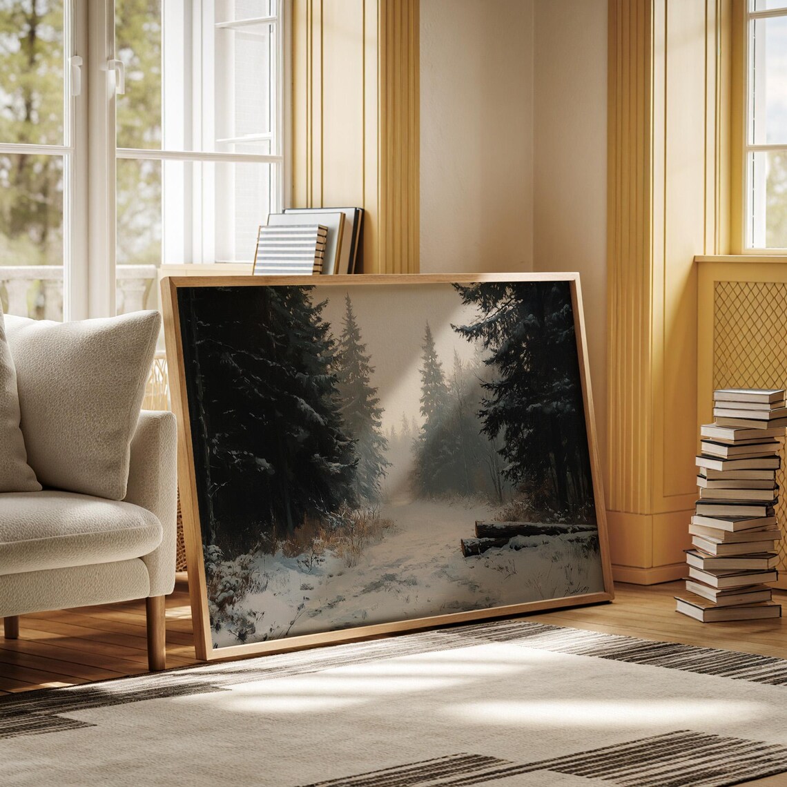 Winter Forest Path, Snowy Pine Tree Painting - Image 4