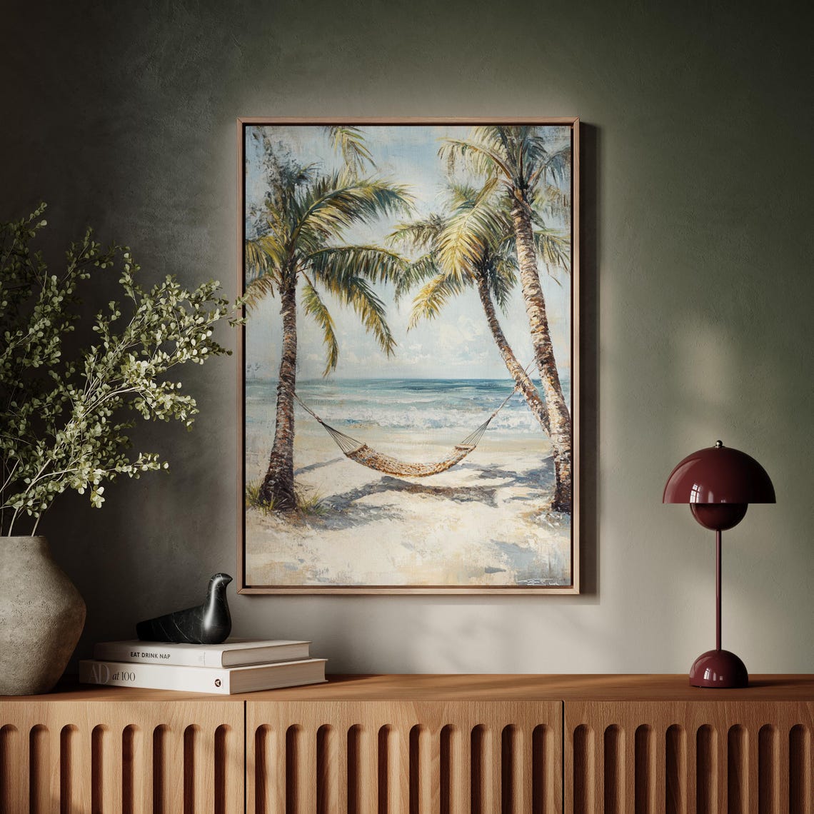 Tropical Beach Hammock Between Palm Trees Ocean View Art Poster - Image 5