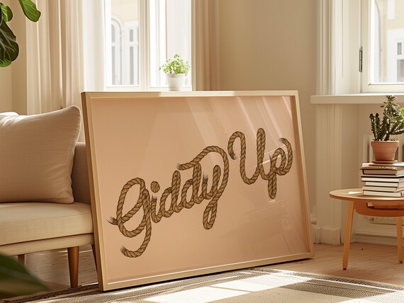 Giddy Up Rope Typography Wall Art Western Rustic Decor Cowboy Style Rope Instant For Country Themed Rooms