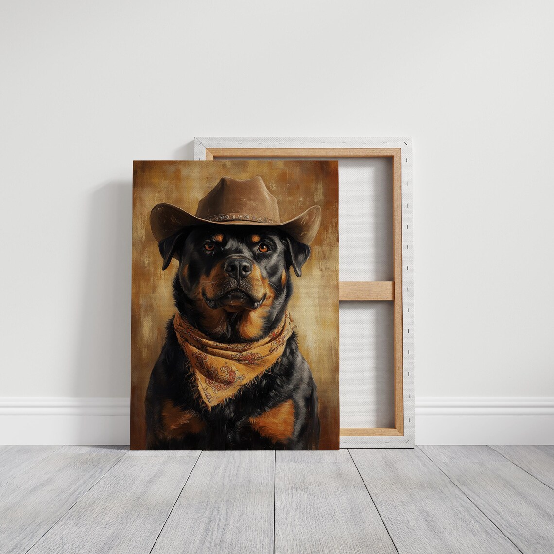 Cowboy Rottweiler Portrait, Rustic Ranch Decor - Image 4
