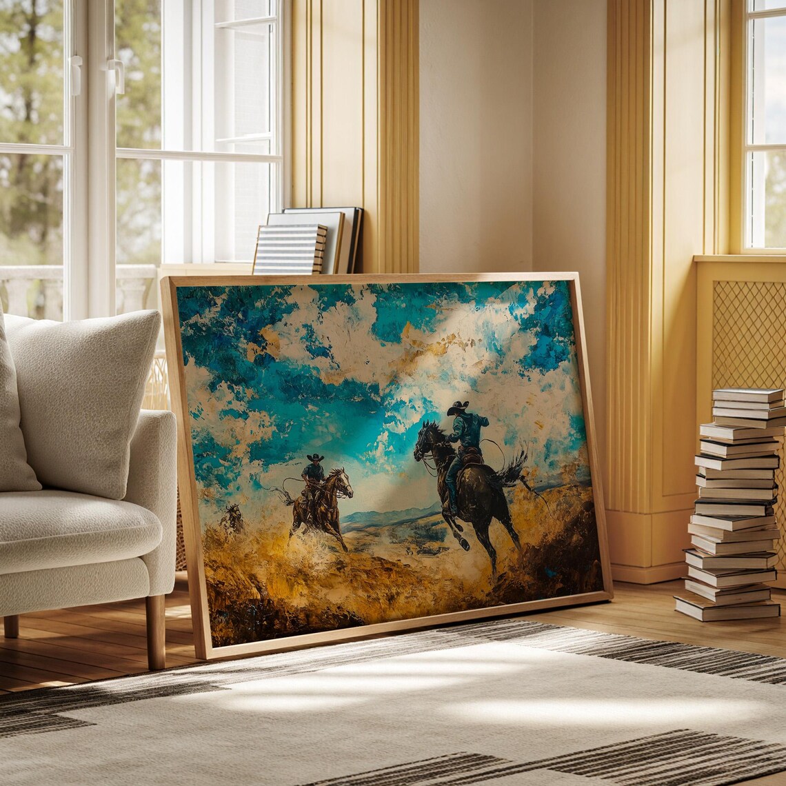 Western Cowboy Horseback Riding Art Print, Rustic Rodeo - Image 3