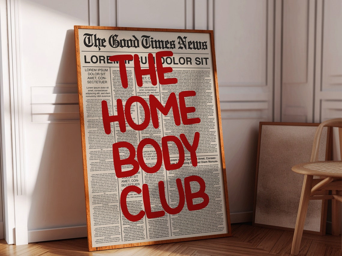 Funny The Home Body Club Red Typography Retro Newspaper Print Poster