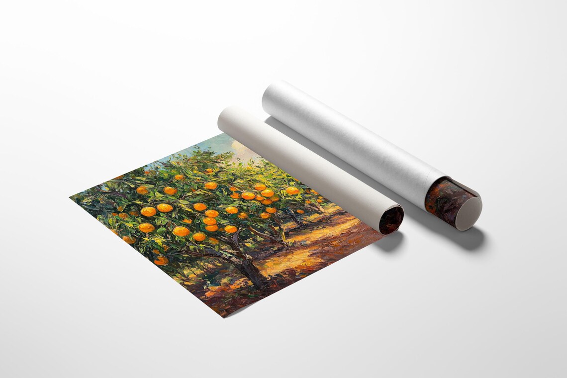 Orange Grove, Vibrant Citrus Orchard Landscape Art Print - Image 4