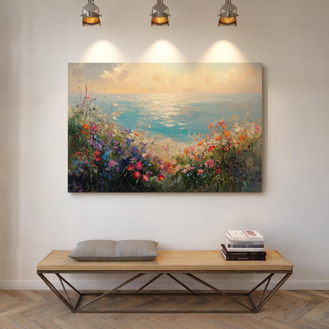 Coastal Wildflower Meadow Turquoise Sea Sunset Colorful Seaside Print - Image 3