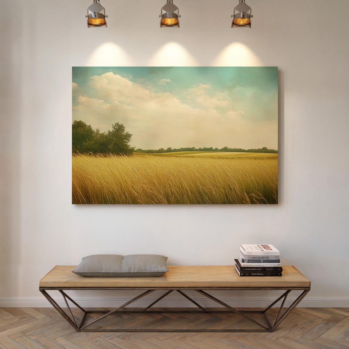 Golden Wheat Field Under Blue Sky Rustic Country Landscape Poster - Image 4