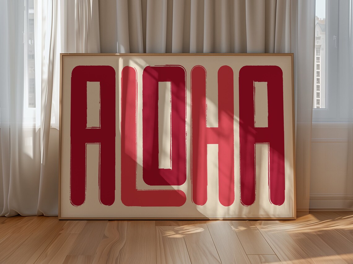 Aloha Red Bold Typography Hawaiian Tropical Island Wall Art Poster - Image 4