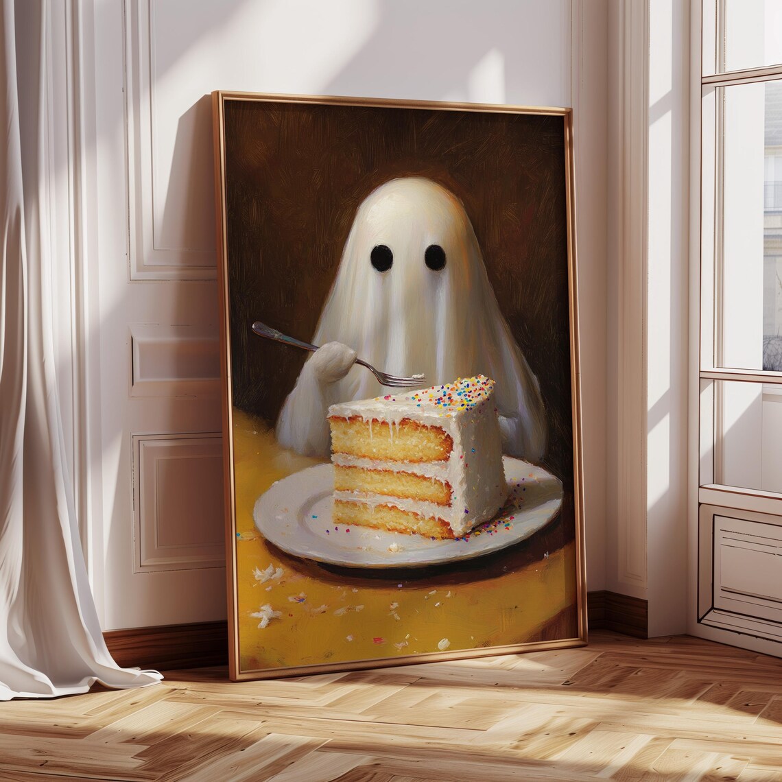 Cute Ghost And Cake, Funny Halloween Kitchen Decor