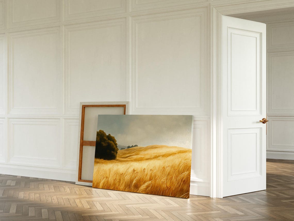 Golden Wheat Fields Under Soft Skies Serene Landscape Wall Art Print For Rustic And Nature Inspired Home Decor - Image 2