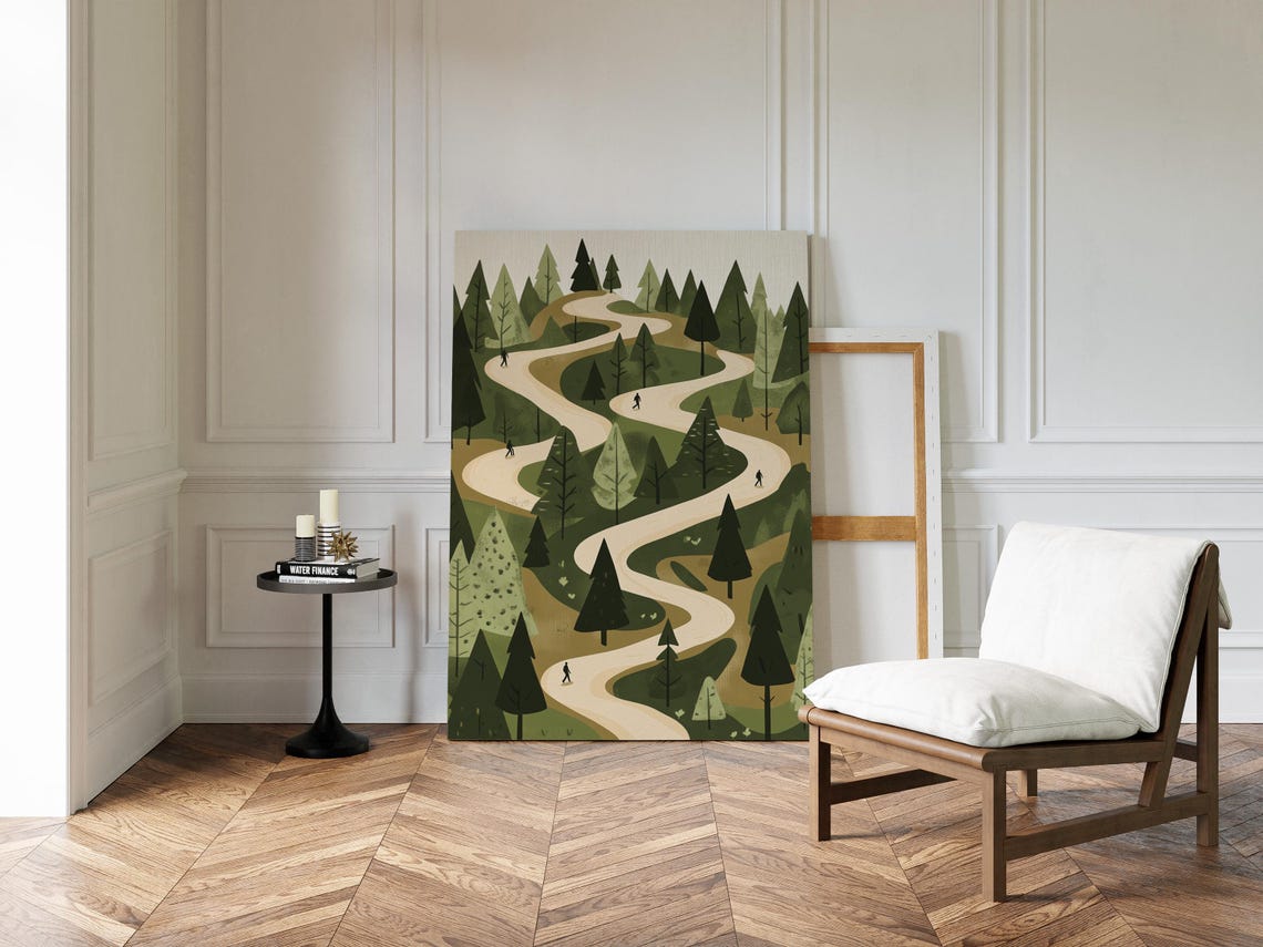 Minimalist Hiking Trail Art Print Serene Forest Path Illustration Nature Wall Decor Scenic Adventure Landscape - Image 5