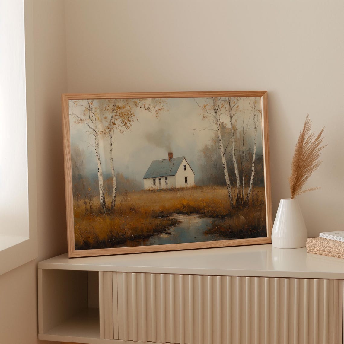 Misty Autumn Cottage Landscape, Rustic Fall Scene - Image 2