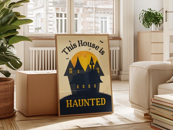 This House Is Haunted Spooky Night Scene Retro Halloween Home Decor Poster