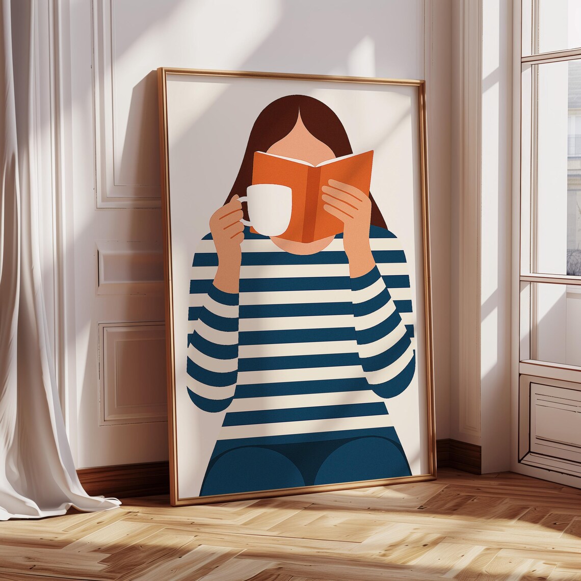 Modern Book Lover Print, Minimalist Woman Reading - Image 3