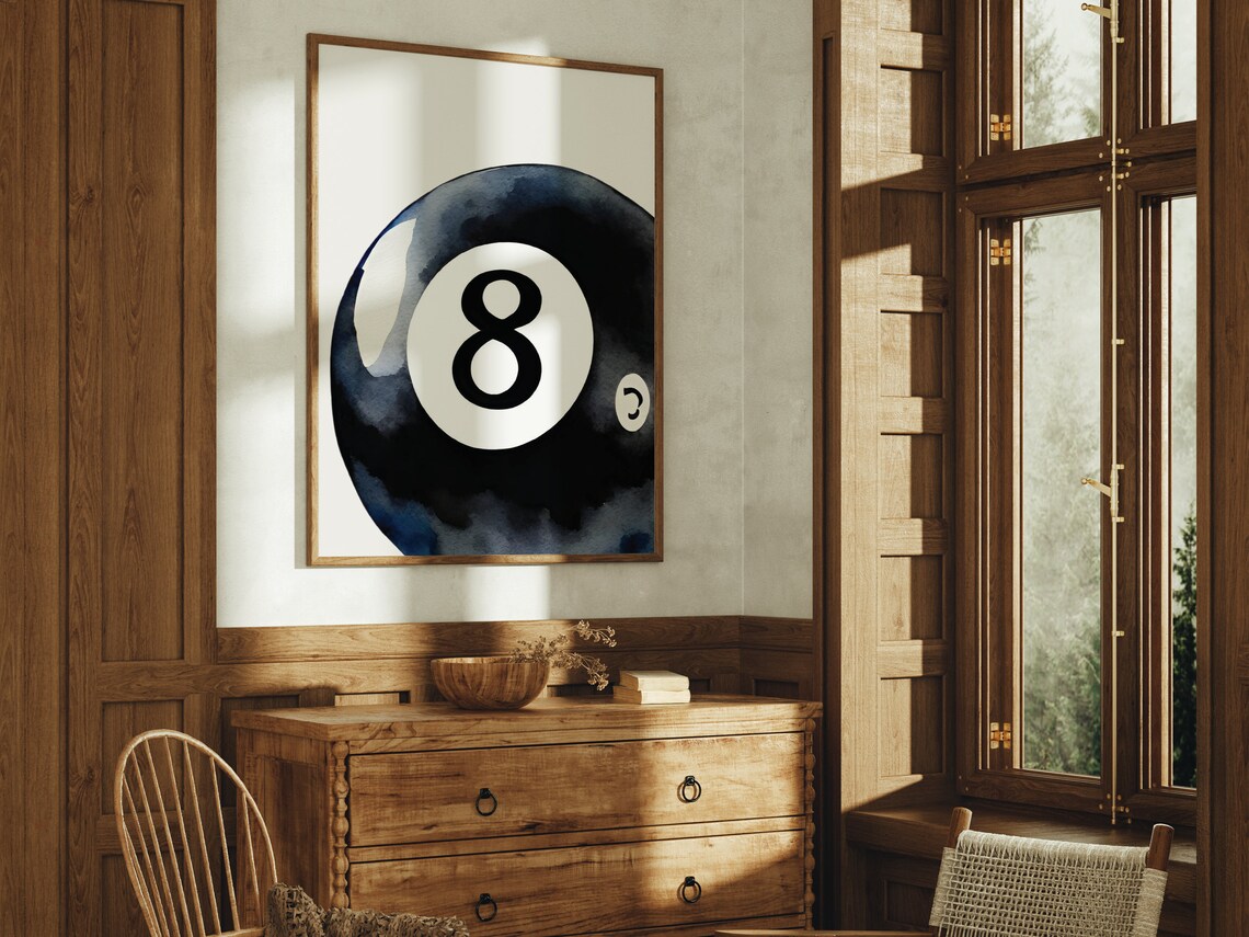 Magic Eight Ball Black Watercolor Billiards Retro Game Room Wall Art - Image 4