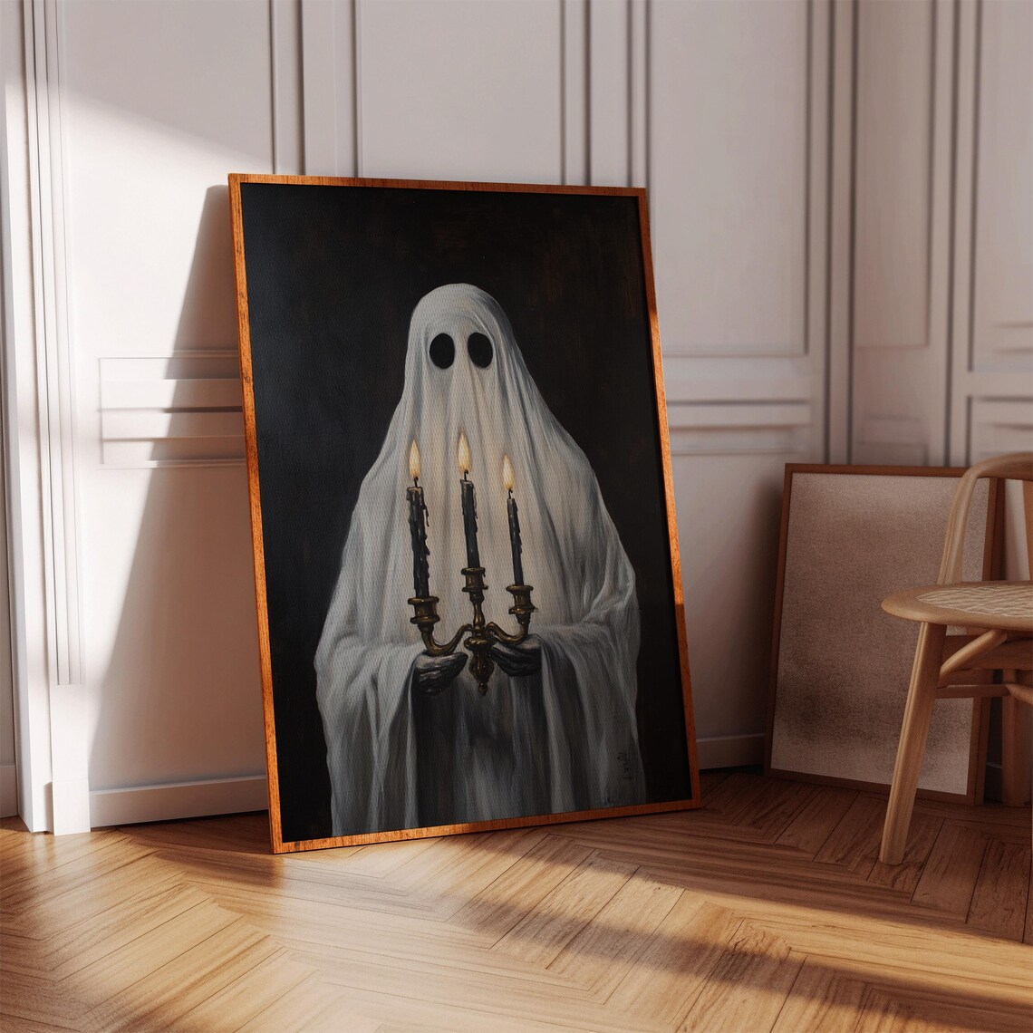 Gothic Ghost Holding Candelabra Poster Spooky Halloween Candlelight Art - Image 4