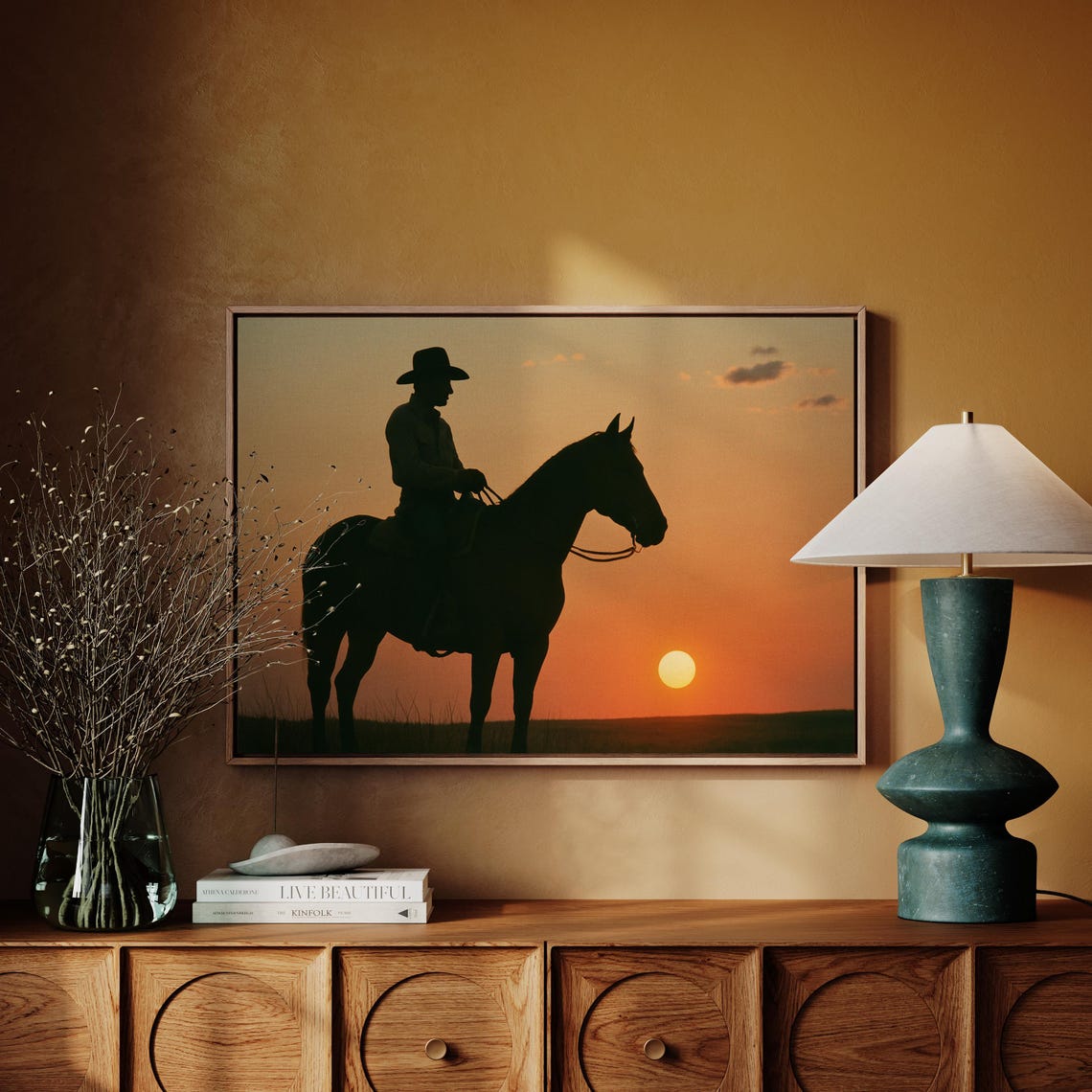 Silhouette Cowboy On Horse At Sunset, Western Landscape - Image 3