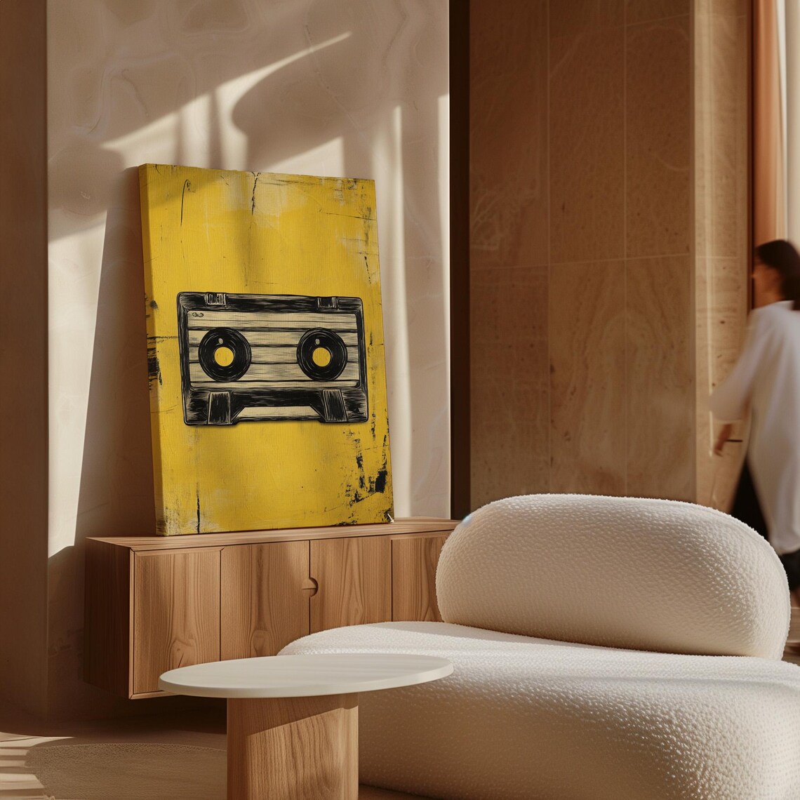 Retro Cassette Tape Illustration Yellow Grunge Music Wall Art Poster - Image 5