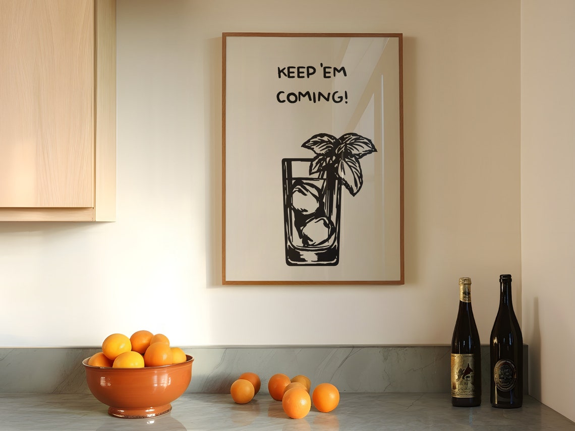 Keep Em Coming Bar Cart Poster Boho Minimalist Prints Modern Art Minimalist Bar Art File